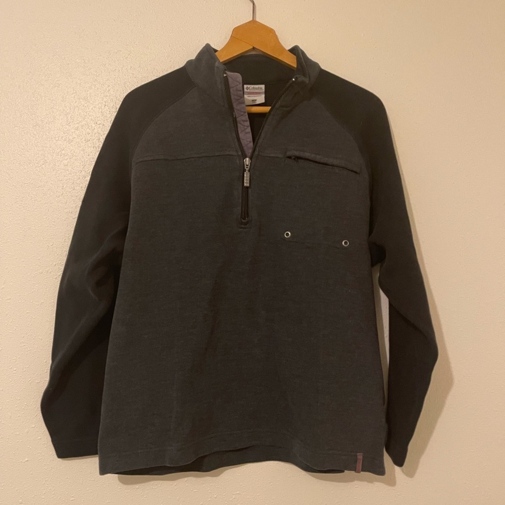 Columbia Vertex Mens Medium 1/4 Zip Long Sleeve Sweater Grey vented and pocket
